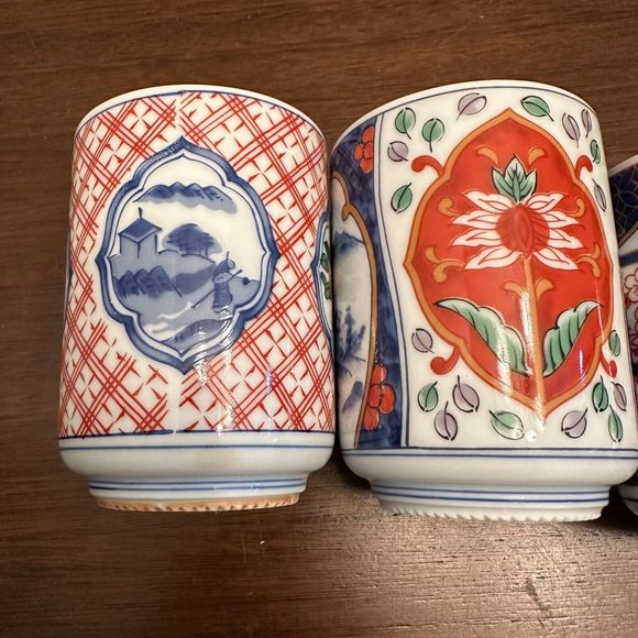 Lot of 5 Vintage Japanese Asian Porcelain Sake Tea Cup Flowers Blossom - Picture 7 of 11